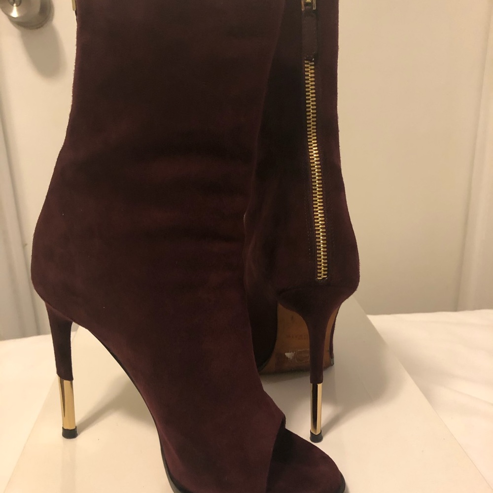Givenchy Iconic Suede Open Toe Boots in Wine
